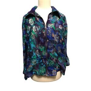 Ruby Rd Size 14P Shirt Jacket Petite Zip Up Cinched Waist Lightweight blue green